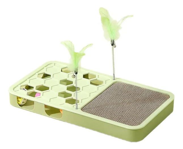 Ziggy Pupps Cat Interactive 3 in 1 Cat Toy  Scratching Pad Puzzle Box and Feather Teaser Set Green