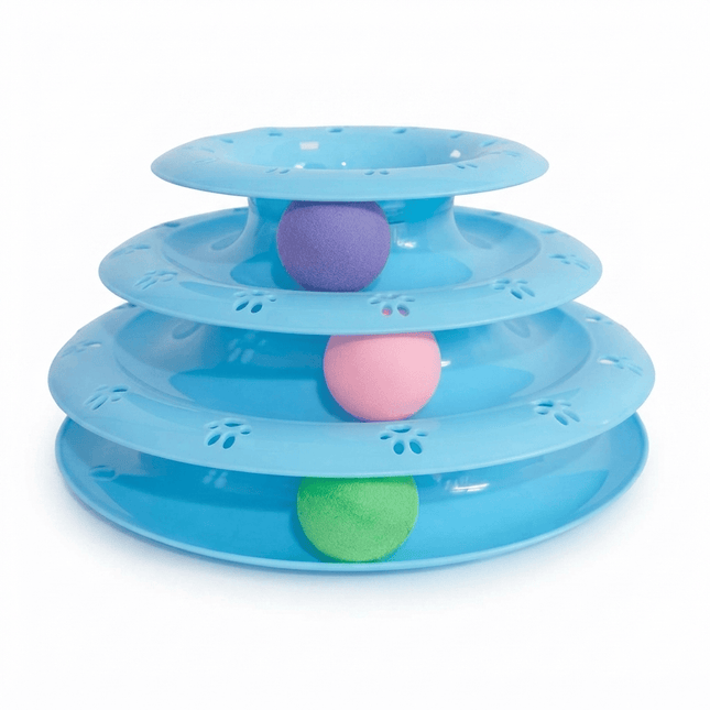 Ziggy Pupps Cat Interactive 3 Level Cat Toy Roller Track Toy with Colorful Balls for Mental Stimulation Blue