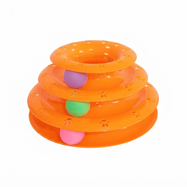 Ziggy Pupps Cat Interactive 3 Level Cat Toy Roller Track Toy with Colorful Balls for Mental Stimulation Orange