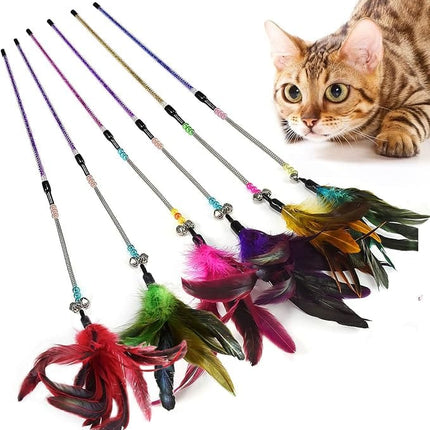 Ziggy Pupps Cat Interactive Cat Feather Wand Toys Colorful Teaser Wands with Bells