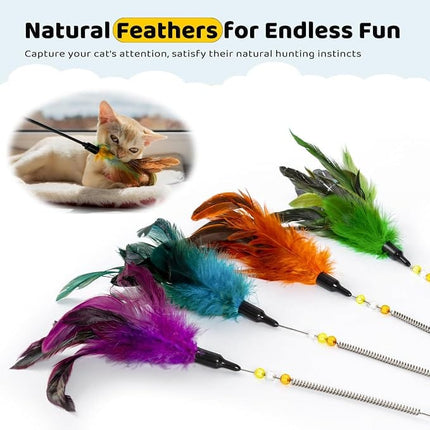 Ziggy Pupps Cat Interactive Cat Feather Wand Toys Colorful Teaser Wands with Bells