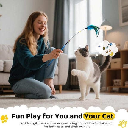 Ziggy Pupps Cat Interactive Cat Feather Wand Toys Colorful Teaser Wands with Bells