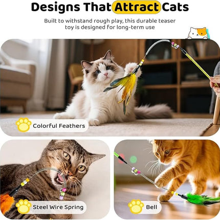 Ziggy Pupps Cat Interactive Cat Feather Wand Toys Colorful Teaser Wands with Bells