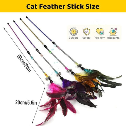 Ziggy Pupps Cat Interactive Cat Feather Wand Toys Colorful Teaser Wands with Bells
