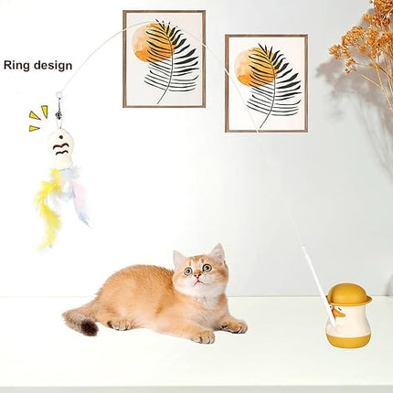 Ziggy Pupps Cat Interactive Cat Teaser Cat Toy with Feathered Fish Interchangeable Teaser Heads 360 Degree Rotating Duck Base Detachable