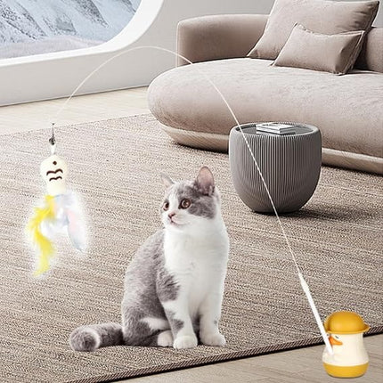 Ziggy Pupps Cat Interactive Cat Teaser Cat Toy with Feathered Fish Interchangeable Teaser Heads 360 Degree Rotating Duck Base Detachable