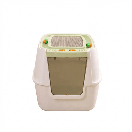 Ziggy Pupps Cat Interactive Enclosed Cat Litter Box with Built in Toy Premium Pet Toilet Green