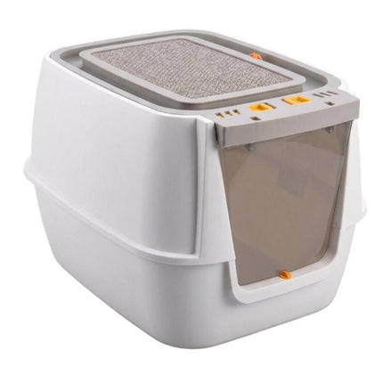 Ziggy Pupps Cat Interactive Enclosed Cat Litter Box with Built in Toy Premium Pet Toilet Grey