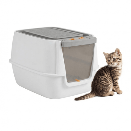 Ziggy Pupps Cat Interactive Enclosed Cat Litter Box with Built in Toy Premium Pet Toilet Grey
