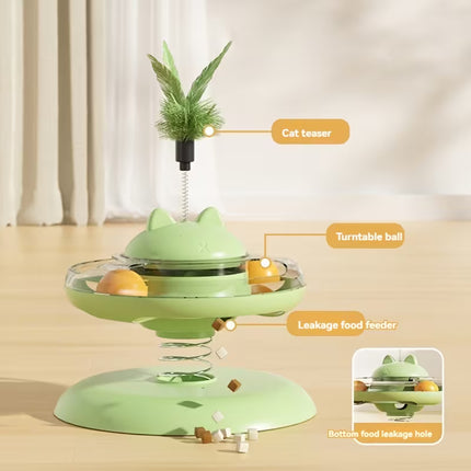Ziggy Pupps Cat Interactive Spring Cat Toy Turntable Toy with Feather And Rolling Balls for Indoor Cats Green