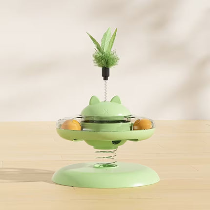 Ziggy Pupps Cat Interactive Spring Cat Toy Turntable Toy with Feather And Rolling Balls for Indoor Cats Green