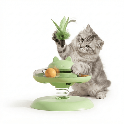 Ziggy Pupps Cat Interactive Spring Cat Toy Turntable Toy with Feather And Rolling Balls for Indoor Cats Green
