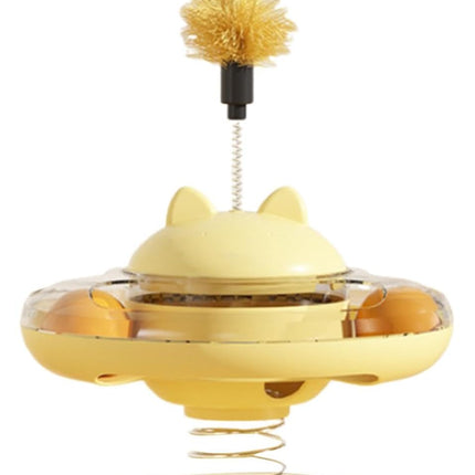 Ziggy Pupps Cat Interactive Spring Cat Toy Turntable Toy with Feather And Rolling Balls for Indoor Cats Yellow