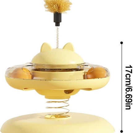 Ziggy Pupps Cat Interactive Spring Cat Toy Turntable Toy with Feather And Rolling Balls for Indoor Cats Yellow