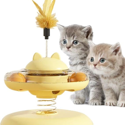 Ziggy Pupps Cat Interactive Spring Cat Toy Turntable Toy with Feather And Rolling Balls for Indoor Cats Yellow
