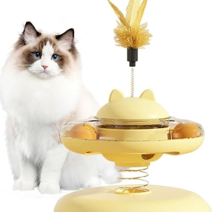 Ziggy Pupps Cat Interactive Spring Cat Toy Turntable Toy with Feather And Rolling Balls for Indoor Cats Yellow