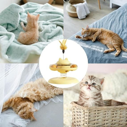 Ziggy Pupps Cat Interactive Spring Cat Toy Turntable Toy with Feather And Rolling Balls for Indoor Cats Yellow
