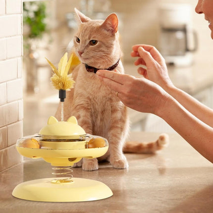 Ziggy Pupps Cat Interactive Spring Cat Toy Turntable Toy with Feather And Rolling Balls for Indoor Cats Yellow