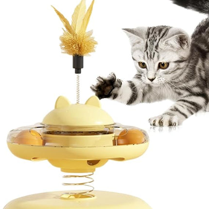 Ziggy Pupps Cat Interactive Spring Cat Toy Turntable Toy with Feather And Rolling Balls for Indoor Cats Yellow