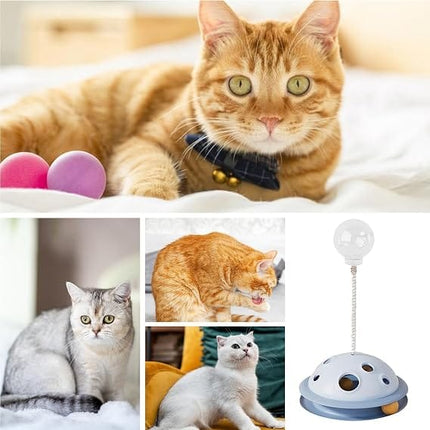 Ziggy Pupps Cat Interactive UFO Style Cat Toy Rolling Ball Track with Spring Mounted Top Ball Blue