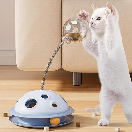 Ziggy Pupps Cat Interactive UFO Style Cat Toy Rolling Ball Track with Spring Mounted Top Ball Blue