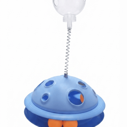 Ziggy Pupps Cat Interactive UFO Style Cat Toy Rolling Ball Track with Spring Mounted Top Ball Blue