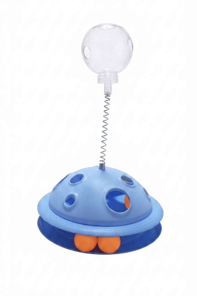 Ziggy Pupps Cat Interactive UFO Style Cat Toy Rolling Ball Track with Spring Mounted Top Ball Blue
