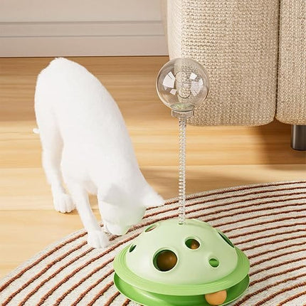 Ziggy Pupps Cat Interactive UFO Style Cat Toy Rolling Ball Track with Spring Mounted Top Ball Green
