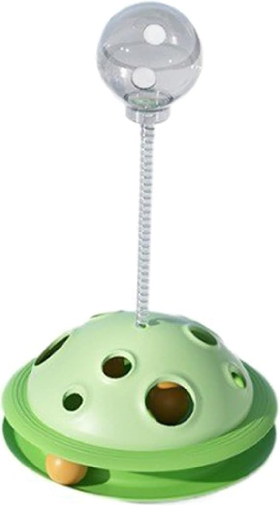 Ziggy Pupps Cat Interactive UFO Style Cat Toy Rolling Ball Track with Spring Mounted Top Ball Green