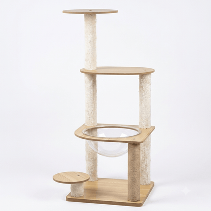 Ziggy Pupps Cat Modern Wooden Cat Tree with Transparent Bubble Bed and Sisal Scratching Posts 95x 40 cm