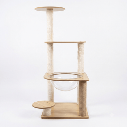 Ziggy Pupps Cat Modern Wooden Cat Tree with Transparent Bubble Bed and Sisal Scratching Posts 95x 40 cm