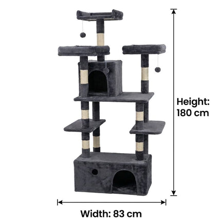 Ziggy Pupps Cat Multi-Level Cat Tree Tower with Condos And Scratching Posts Tall Plush Playhouse Activity Center for Cats & Kittens 180 x 83 cm