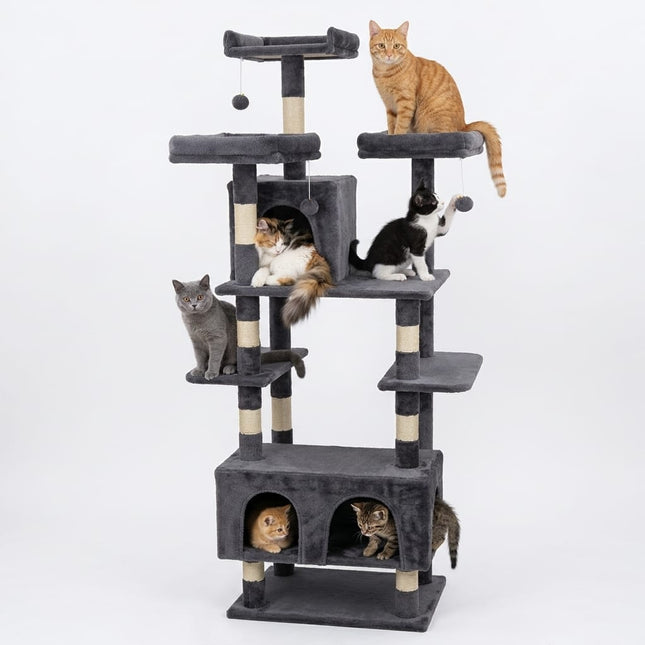 Ziggy Pupps Cat Multi-Level Cat Tree Tower with Condos And Scratching Posts Tall Plush Playhouse Activity Center for Cats & Kittens 180 x 83 cm