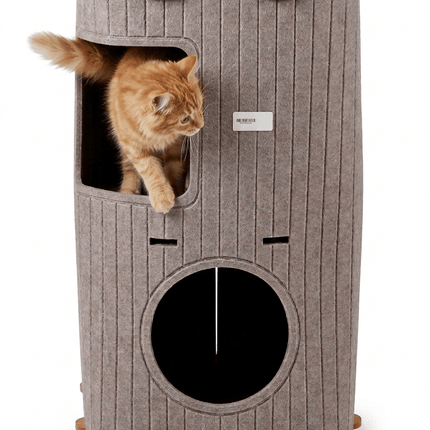 Ziggy Pupps Cat Multi Level Felt Cat House And Activity Condo with Teaser Ball Gray