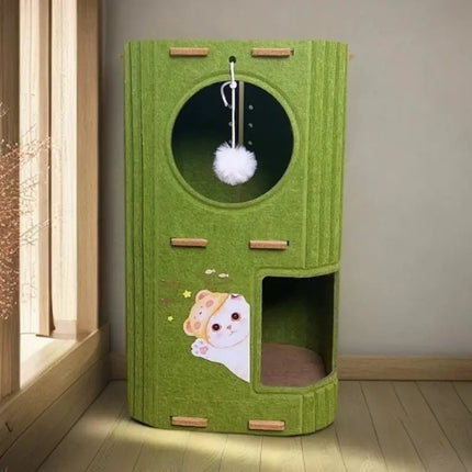 Ziggy Pupps Cat Multi Level Felt Cat House And Activity Condo with Teaser Ball Green