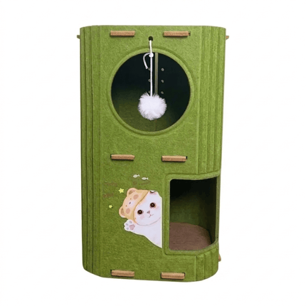 Ziggy Pupps Cat Multi Level Felt Cat House And Activity Condo with Teaser Ball Green