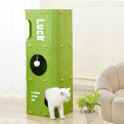 Ziggy Pupps Cat Multi Level Green Felt Cat Tree Tower with Interactive Ball and Resting Condos 90x30x30 cm