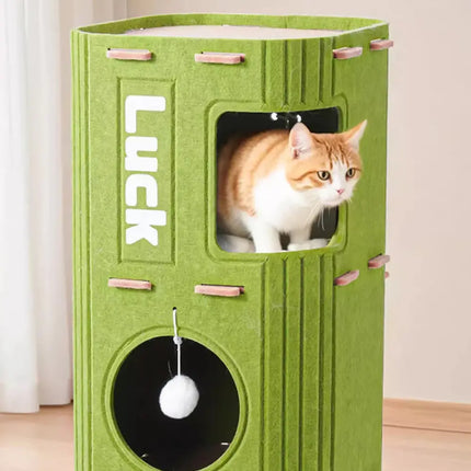 Ziggy Pupps Cat Multi Level Green Felt Cat Tree Tower with Interactive Ball and Resting Condos 90x30x30 cm