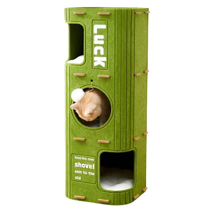 Ziggy Pupps Cat Multi Level Green Felt Cat Tree Tower with Interactive Ball and Resting Condos 90x30x30 cm