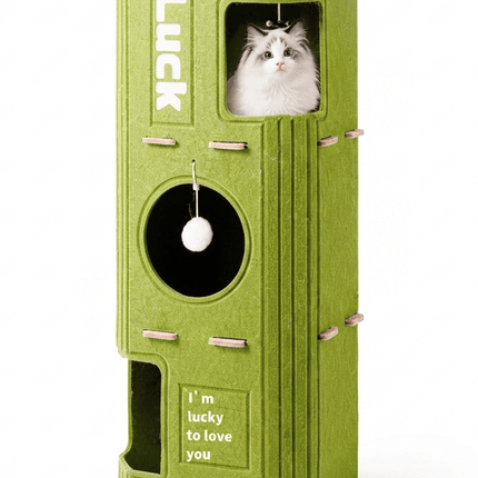 Ziggy Pupps Cat Multi Level Green Felt Cat Tree Tower with Interactive Ball and Resting Condos 90x30x30 cm