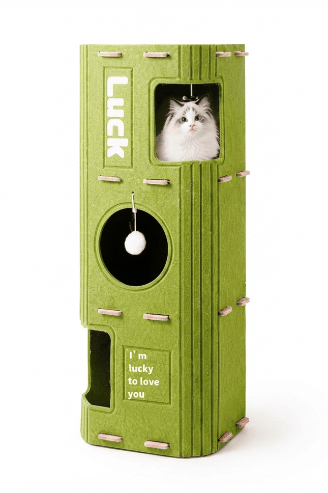 Ziggy Pupps Cat Multi Level Green Felt Cat Tree Tower with Interactive Ball and Resting Condos 90x30x30 cm
