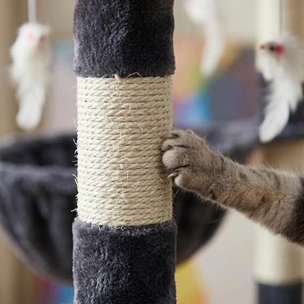 Ziggy Pupps Cat Multi-Tier Cat Tree Scratching Post Condo House With Basket And Toys Grey Hight 130cm
