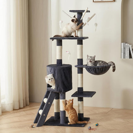 Ziggy Pupps Cat Multi-Tier Cat Tree Scratching Post Condo House With Basket And Toys Grey Hight 130cm