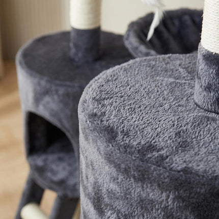 Ziggy Pupps Cat Multi-Tier Cat Tree Scratching Post Condo House With Basket And Toys Grey Hight 130cm