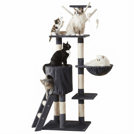Ziggy Pupps Cat Multi-Tier Cat Tree Scratching Post Condo House With Basket And Toys Grey Hight 130cm
