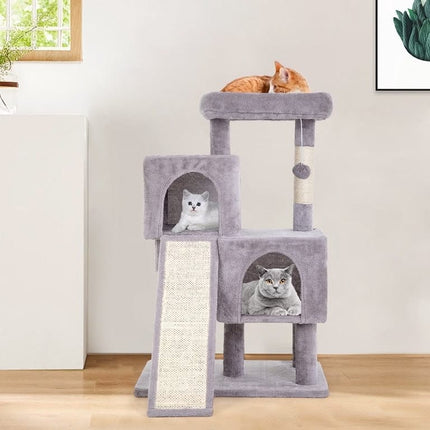 Ziggy Pupps Cat Multi-Tier Cat Tree With Double Condo And Scratching Ramp Grey Height 92.5 cm