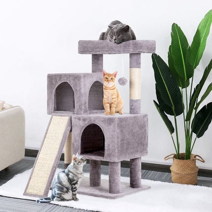 Ziggy Pupps Cat Multi-Tier Cat Tree With Double Condo And Scratching Ramp Grey Height 92.5 cm