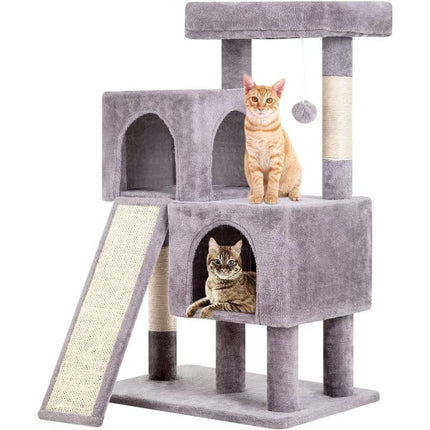 Ziggy Pupps Cat Multi-Tier Cat Tree With Double Condo And Scratching Ramp Grey Height 92.5 cm