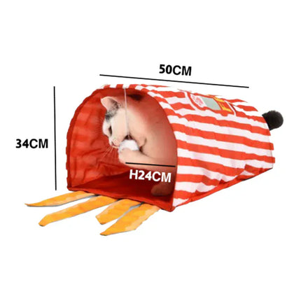Ziggy Pupps Cat Naomi Red and White Cat Tunnel with Hanging Toy