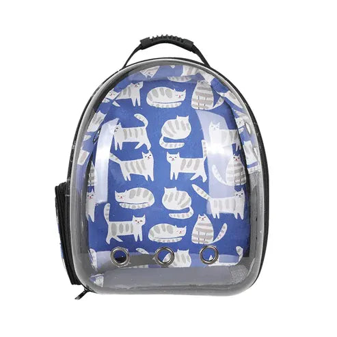 Ziggy Pupps cat Panoramic Space Capsule Pet Carrier Backpack Blue Cat Print